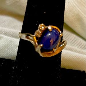 Blue star sapphire 14k white gold ring and pendant set